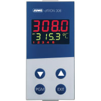 JUMO Temperature Controller, Dtron, 1 analog, 2 relay, 2 logic, 2-wire, 110-240 VAC