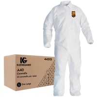 Kimberly-Clark Professional Collared Disposable Coveralls, KleenGuard A40, White, Size L, PK 25