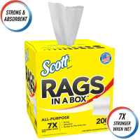 Kimberly-Clark Professional Shop Rags, All Purpose, Scott, White, Pop Up Box, 200ea 10x12 Rags (Single Box)