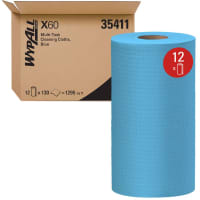 Kimberly-Clark Professional Dry Wipe Roll, WYPALL X60, 9 3/4" x 13 1/2", 130 Sheets per Roll, Blue, 12/CT