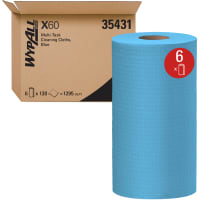 Kimberly-Clark Professional Dry Wipe Roll, WYPALL X60, 19 1/2 in x 13 1/2 in, 130 Sheet Roll, Blue, 6/CT