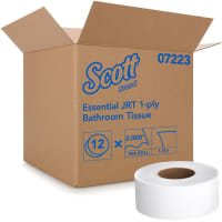 Kimberly-Clark Professional Toilet Paper Roll, Scott Essential, Jumbo Core, 1 Ply, 3 1/4 in Core Dia, 12/CT