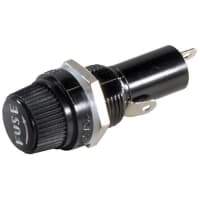 Littelfuse Fuseholder, 3AG, Low Profile, Black Finger Grip Knob, 1/4" DIN QC, 20A, 250V