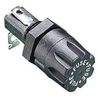 Littelfuse Fuseholder, Right Angle, Panel Mnt, Solder Conn., Fluted Knob, for 3AG Fuses