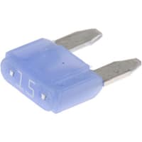 Littelfuse Fuse, Mini Automotive, 15A, 32VDC, Blue Plastic Body, Blade Terminals