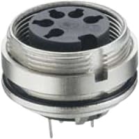 Lumberg connector, circular din, female recept, rear mount, shielding, pcb pins, 5 cont, ip68