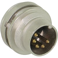 Lumberg Connector, Circular, 5, 0.75, 5 A, 60 VAC, 10^12 Ohms, 2 pF (Approx.), -40 C