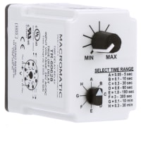 Macromatic Time Delay Relay, True Off Delay, 24V AC/DC, 50ms-30 Min, DPDT, 10A, 8 Pin Octal