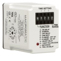 Macromatic Relay, Time Delay, 10 A, 24 VAC/VDC, 0.08 sec., Time Delay, Single or Multi