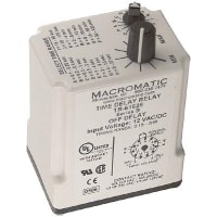 Macromatic Relay, 10 A, 12 VAC/VDC, Upto 2 Hours, Plug-in, DPDT, -28 C, 65 C, 2 VA