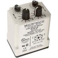 Macromatic TDR, 10 A, 24 VAC/VDC, 0.6 Sec. to 24 hr, DPDT, 0.1 Sec., Knob, -28 C