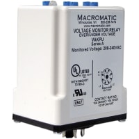 Macromatic Relay, Monitor, E-Mech, Voltage, SPDT, Cur-Rtg 10A, Ctrl-V 208-240AC, Socket Mnt, 8 Pin