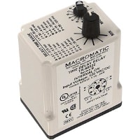 Macromatic Relay, E-Mech, Time Delay, Interval, DPDT, 10A, Ctrl-V 120AC/DC, .1 sec-2 hr, 8 Pin