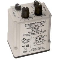 Macromatic Relay, E-Mech, Time Delay, Delayed Interval, DPDT, 10A, 120AC/DC, .6 sec-24 hr, 8 pin