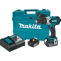 Makita Hammer Drill Kit, 1/2", Kit, Cordless, Lithium-Ion, 18V, 4.0Ah, LXT Series