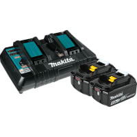 Makita Battery, Lithium-Ion, 18V, 5.0Ah, Dual Port Charger Starter Pack, 2ea., LXT Serie