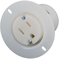 Marinco Power Products Receptacle, 2P3W, 15A/125V, Flanged Flat Blade, NEMA 5-15, White Body Flanged Ou