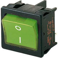 Marquardt Switches Illuminated Rocker Switch, DPST/ON-OFF, 15A, 110-230, Legend, Green, 1800 Series