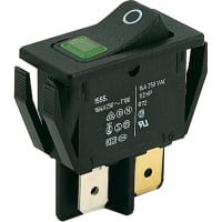 Marquardt Switches Rocker Switch, DPST/ON-OFF, 20A, 16A, Illum, 110V, Green, O Legend, 1550 Series