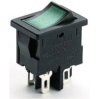 Marquardt Switches Rocker Switch, DPST/ON-OFF, 6A, Illumin, 110V, Green, O Legend, 1830 Series