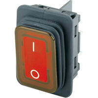 Marquardt Switches Illuminated Rocker Switch, DPST/ON-OFF, 16A, 250V, Red, Legend, 6.4, 1830 Series