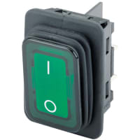 Marquardt Switches Illuminated Rocker Switch, DPST/ON-OFF, 16A, 125V, Green, Legend, 1830 Series