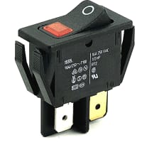 Marquardt Switches Rocker Switch, DPST/ON-OFF, 20A, 16A, Illum, 110V, Red, O Legend, 1550 Series