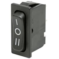 Marquardt Switches Rocker Switch, SPDT, ON-OFF-ON, 6A, Non-Illum, Black, I/O Legend, 1830 Series