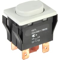 Marquardt Switches Switch, Pushbutton, DPST, IP54, ON-OFF, 16A, 250VAC, Non-IllumWhite, White Housing, QC