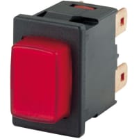 Marquardt Switches Switch, Pushbutton, SPST, ON-OFF, IP40, 12A, 125-250VAC, Illum, 230V, Red, QC