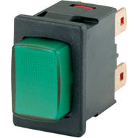 Marquardt Switches Pushbutton Switch, Illuminated, DPST/ON-OFF, 12A, 230V, Green, QC, 1660 Series