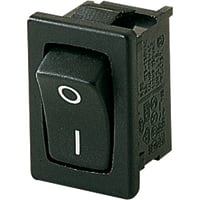 Marquardt Switches Switch, Rocker, SPST, ON-OFF, IP40, 6A, 250VAC, Non-Illum, Blk, I/O Legend, Dust Cap, QC