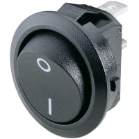 Marquardt Switches Switch, Rocker, SPST, ON-OFF, IP51, 15A, 125-250VAC, QC, Non-Illum, Blk, I/O Legend, QC, 4.8