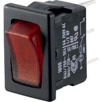 Marquardt Switches Switch, Rocker, SPST, ON-OFF, IP40, 6A, 250VAC, 1/2HP, Illum, 230V, Red, Solder