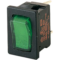 Marquardt Switches Switch, Rocker, SPST, ON-OFF, IP40, 6A, 250VAC, 1/2HP, Illum, 230V, Green, QC