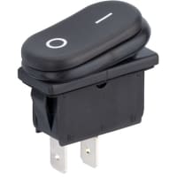 Marquardt Switches Switch, Rocker, SPST, ON-OFF, IP67, 16A, 125-250VAC, Non-Illum, Black, I/O Legend, QC, 6.3