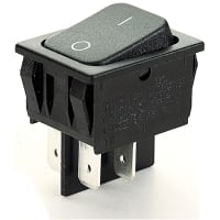 Marquardt Switches Switch, Rocker, DPST, ON-OFF, IP40, 16A, 125-250VAC, Non-Illum, Black, I/O Legend, QC, 6.3