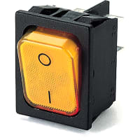 Marquardt Switches Switch, Rocker, DPST, ON-OFF, IP40, 16A, 250VAC, Illum, 230V, I/O Legend, Orange, QC, 6.3