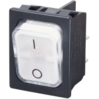 Marquardt Switches Switch, Rocker, DPST, ON-OFF, IP40, 16A, 250VAC, Illum, 230V, I/O Legend, White, PCB