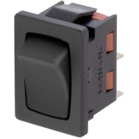 Marquardt Switches Switch, Rocker, SPST, ON-OFF, IP40, 12A, 125-250VAC, Non-Illum, Blk, w/o Approval Mark, QC