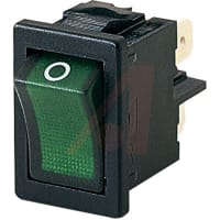 Marquardt Switches Switch, Rocker, DPST, ON-OFF, IP40, 4A, 250VAC, Illuminated, 230V, Green, O Legend, QC, 4.8