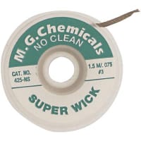 MG Chemicals Desoldering Braid, No Clean Super Wick, 5ft L x .075In W, ESD Safe, Green