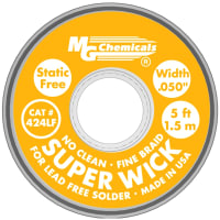 MG Chemicals Desoldering Braid; Lead Free Super Wick; 5ftL x .050inW; ESD Safe; Yellow