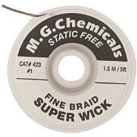 MG Chemicals Desoldering, Fine braid Super Wick, 5ftL x .025inW, ESD Safe, RMA Type, White