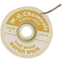 MG Chemicals Desoldering, Fine Braid Super Wick, 5ft L x .050In W, ESD Safe, RMA type, Yellow