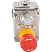 ABB Jokab Safety E Stop, IP69, EstrongZ, 316SS, 110VAC, With Green/Red Indicator LED