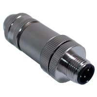 Mueller M12 Connector, 3 Pin, Male, Straight, Field Wireable, Nickel Plated, PG9