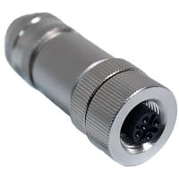 Mueller M12 Connector, 4 Pin, Female Straight, Field Wireable, Nickel Plated, PG7