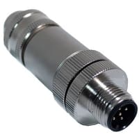 Mueller M12 Connector, 5 Pin, Male, Straight, Field Wireable, Nickel Plated, PG7