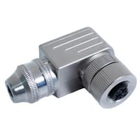 Mueller M12 Connector, 3 Pin, Female, Right Angle, Field Wireable, Nickel Plated, PG9